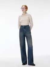 高腰デザインのワイドレッグバナナデニムパンツ【女性用・トレンド感・スマートなシルエット】