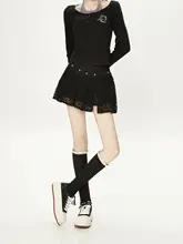 ミニプリーツスカート レディース レース パッチワーク リベットデザイン Aライン バレエ風 フェミニン 春夏 ギャル