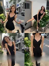 デザイン性の高いVネックキャミソール【ブラック・胸パッド付き・フィット感・夏用】