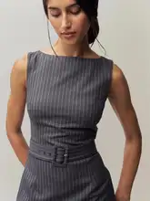 フレンチスタイルのレトロなストライプワンピース【ノースリーブ・タイトフィット・通勤用】