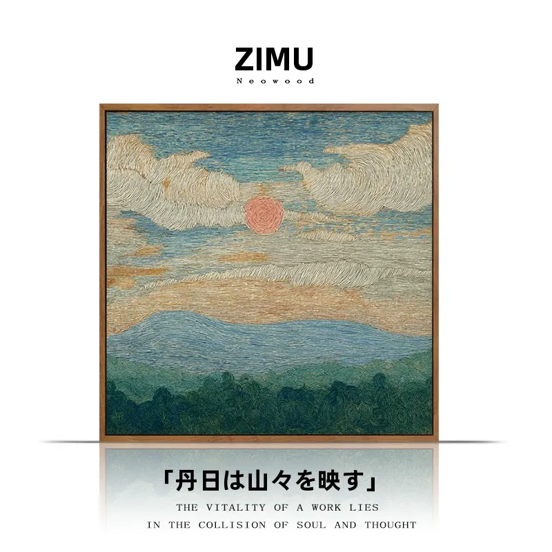 手描きの南洋風アート油絵【日出シーン・モダンデザイン】