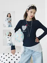 秋用ドット柄ハート刺繍長袖トップス【スリムフィット・女性用】