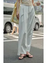 ホワイトストレートワイドパンツ【リラクシングスタイル・薄手・夏用】（セットアップ対応）