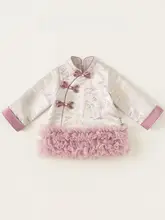 ワンピース チャイナドレス キッズ ガールズ チャイナテイスト チャイナボタン チュールパッチワーク 甘め エレガント 秋物