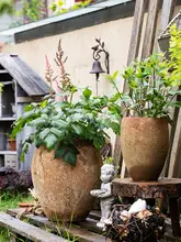 ビンテージ風 水泥製大口径花鉢【屋外・庭用】