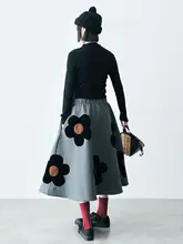 秋季可憐なレイヤードフラワー刺繍スカート【空気感・ハイウエスト】（セットアップ対応）