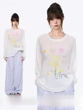 白色印花の薄手透け防晒カーディガン【夏用・ゆったりとしたデザイン・長袖・軽やかなシフォン】