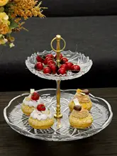 豪華な真鍮ハンドルのクリスタルガラス製フルーツトレイ【ティータイムや食卓に最適】