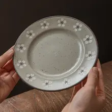 美濃焼の陶器プレート【梅花型・セサミ釉・ヴィンテージスタイル・デザート・フルーツ用】