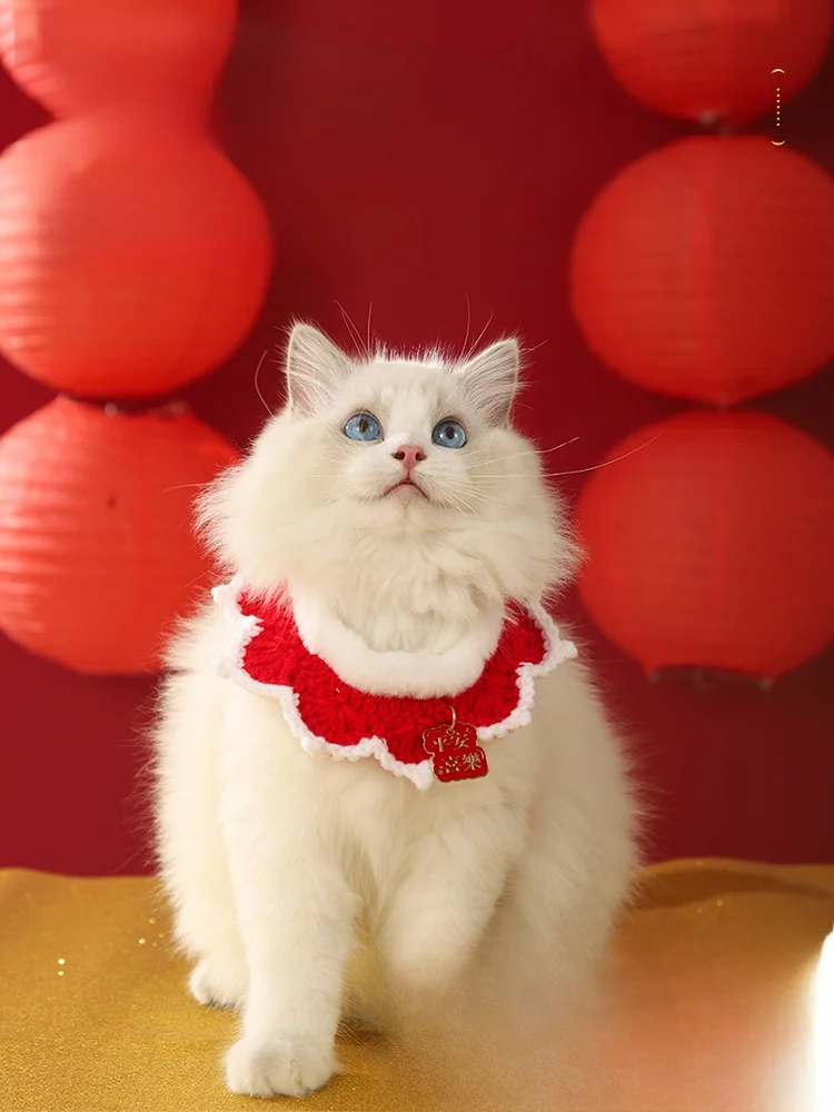猫用冬用ワイヤータッセル付き首輪：編みデザインと鈴音が快適な猫生活を支える