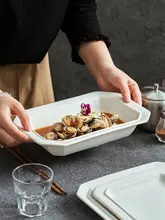 高級感のある深皿長方形陶器プレート【食堂用・軽奢スタイル】