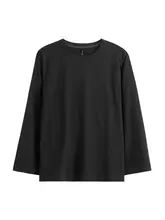 コットン製 メンズ Tシャツ【春秋用・ラウンドネック・長袖・ゆったりフィット・深灰色・カジュアルウェア・ホームウェア】