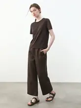 極上の柔らかさのリネン製カジュアルパンツ【シンプルデザイン・通勤・レディース・ゆったりストレート】