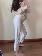 高腰ストレートデニムパンツ【女性用・柔らかい・九分丈】