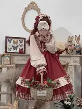 ロリータスタイルのベリー柄ワンピース【長袖・クリスマス用・ワインレッド】（セットアップ対応）