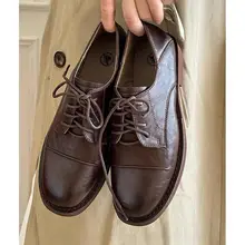 真皮製 ラウンドトゥローファーシューズ【レディース・ロンドン風・通勤用・レトロデザイン・スリップオン】