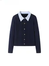 秋季新作ツイード風ストライプ襟付きシャツ【レディース・デザイン性・重ね着風】（セットアップ対応）
