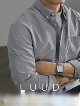 シャツジャケット メンズ 長袖 コットン100% グレー ウォッシュ加工 シンプル ベーシック カジュアル アウター「LUUD」