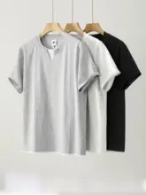 デュアルカラーのショートスリーブTシャツ【メンズ・接ぎ合わせ・夏用・襟デザイン】（セットアップ対応）