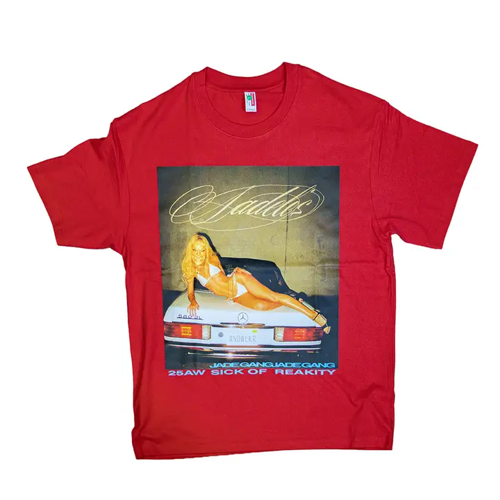 秋用ボックスシルエットのデジタルプリント半袖Tシャツ【フィット・レッド】