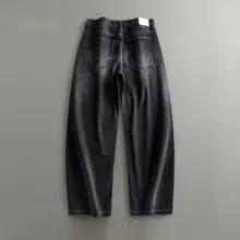 デニムパンツ メンズ ブラック ヴィンテージウォッシュ ルーズ ストレート ストリート 春
