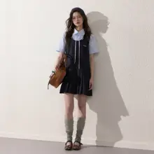学院風デザイン！背負いベルト付きの半袖シャツワンピース【プリーツスカート・春夏用】（セットアップ対応）