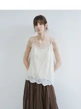 フランス風レトロデザインのレーストリムチュニックタンクトップ【フィット・細ストラップ】