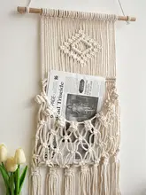 手作りタッセル編み壁掛けマット【収納・インテリア装飾・花瓶付き】