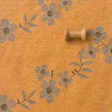秋用 ゼンスタイル長袖ローブ用生地【暗土色・藍色プリント・ポリエステルコットン】【衣料用・漢服用】