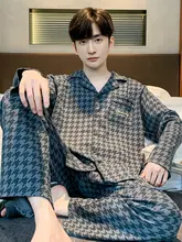 猫デザイン メンズ 長袖パジャマ【純綿・春秋用・開襟カーディガン・ホームウェア】