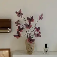 高級感ある蝶デザインの造花とガラス花瓶【インテリア・カフェ用・デスク装飾】