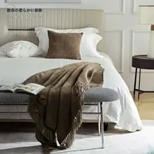 侘寂風のレトロベッドスロー【高級感あるコーヒー色・インテリア用】