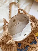 刺繍入り編みバッグ【夏用・コットン製・ショルダー・バケツ型・ビーチ用】