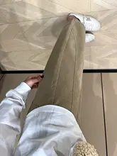 カキ色のフレアデニムパンツ【夏用・フィット・小柄対応】