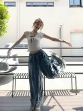 夏季用ロング丈ワイドジーンズ【カジュアル・ショートトップスとの組み合わせ対応】
