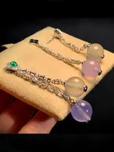高貴な紫ローレン色のイヤリング【天然氷種紫玉髓・長款・フラワーモチーフ】