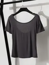 極上の柔らかさの大きなラウンドネック薄手Tシャツ【女性用・ショート丈・美背・黒色・白色】