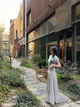 夏用コーディネートのブルー短袖トップスとワイドパンツ【甘さとクールなスタイル・セットアップ対応】