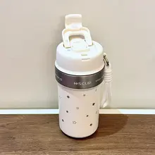 316ステンレス製コーヒー保温カップ【携帯用・シリコンストロー付き・女性向けデザイン】