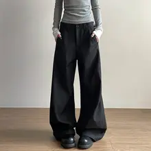 アメリカンスタイルの高級感あるプリーツワイドパンツ【レトロ・ゆったり・ストレート】