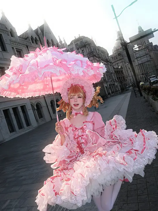 ロリータ風ベルベットケーキパラソル【尖ったデザイン・晴れ雨兼用・手作り】