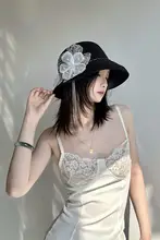 フラワーモチーフ付きファッションフィッシャーハット【UVカット・夏用・かわいいデザイン】（セットアップ対応）