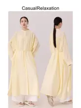 ロングワンピース レディース 長袖 トレンチ風 クリームイエロー ルーズ オーバーサイズ ゆったり 春コーデ