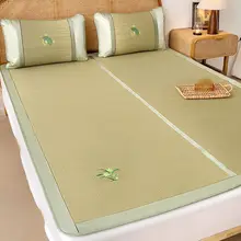 夏用天然ラタン製クールカバー【学生寮用・シングル＆ダブル対応・洗濯可能・3点セット】