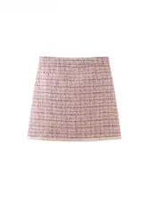 ピンクのフリンジ付きジャケットとスカートのファッションコーディネート（セットアップ対応）