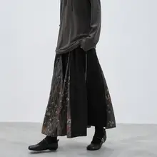 秋用デザインのウエストゴムスリット入りスカート【ヴィンテージ風・スリム効果】