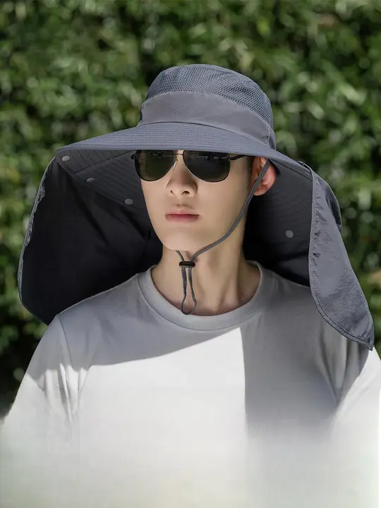 男性用 夏用大つば遮光ハット【通気性・UVカット・フィッシング用】