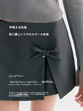 立体リボンデザインのショートスカートパンツ【穴あけ不要・Aライン・ショート丈・スリット入り】