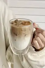 二重断熱防熱コーヒーカップ 家庭用 水を飲むカップ ガラス アメリカンラテカップ 高い美的価値