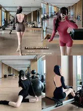 Byu run レディース 長袖美背一体型ヨガウェア【ショートパンツ・パッド付き・フィットネス用】
